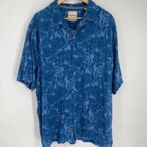 Tommy Bahama Top Mens 2XB Silk Black & Tan Tropical Floral Palms Cruise Vacation